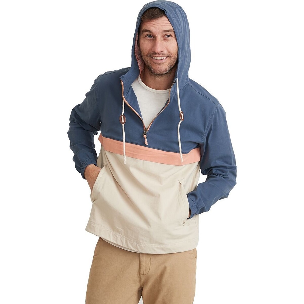 Colorblock Pullover Jacket Blue Tan Medium